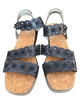 JBU Navy Scalloped Laser-Cut Cork Footbed Sandals